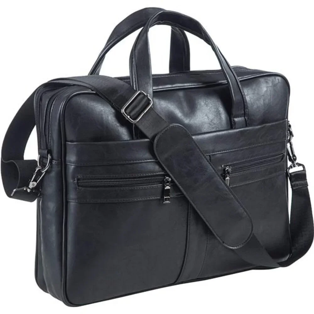 Men's Business Travel Briefcase Leather Messenger Bags Laptop Bag 15.6 17.3 inch